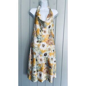NWT Lola May Dress 10 Halter Neck Cowl Front Mini Yellow Floral Satin NEW